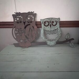 Metal Owl Wall Art - Rust Brown & Patina Green